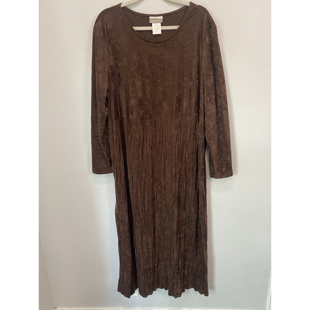 Vtg Coldwater Creek Brown Velvet Crinkle Maxi Dress Back Tie Size 2X 90s Boho